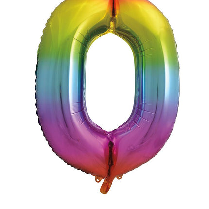 0 Jaar Cijfer Ballon Regenboog Leeg 86cm van Unique koop je bij Partywinkel