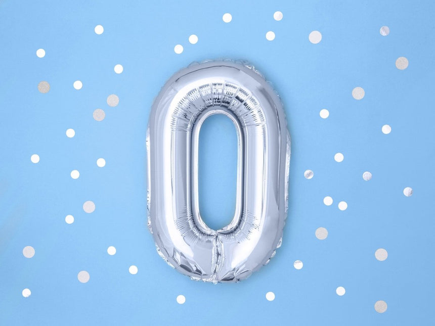 0 Jaar Cijfer Ballon Zilver 35cm van Partydeco koop je bij Partywinkel