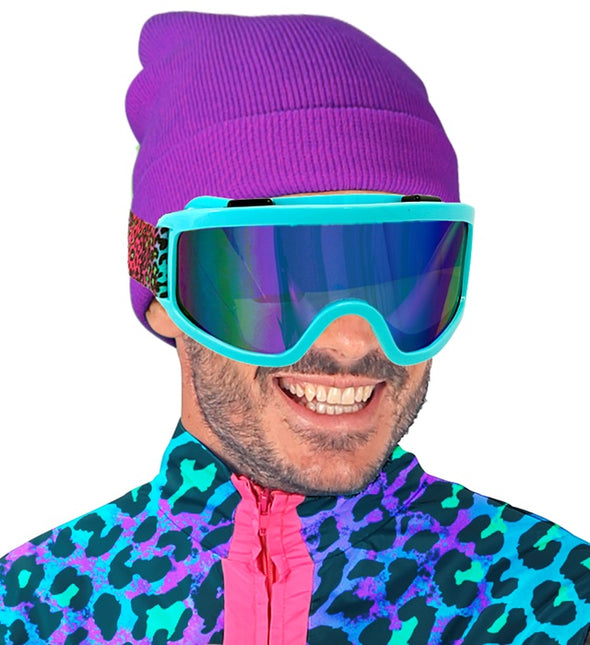 Ski Bril 80s Blauw Regenboog Luipaardprint
