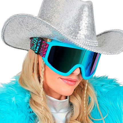 Ski Bril 80s Blauw Regenboog Luipaardprint