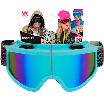 Ski Bril 80s Blauw Regenboog Luipaardprint