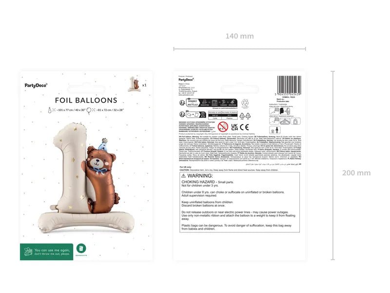 1 Jaar Cijfer Ballon Beer 81cm van Partydeco koop je bij Partywinkel