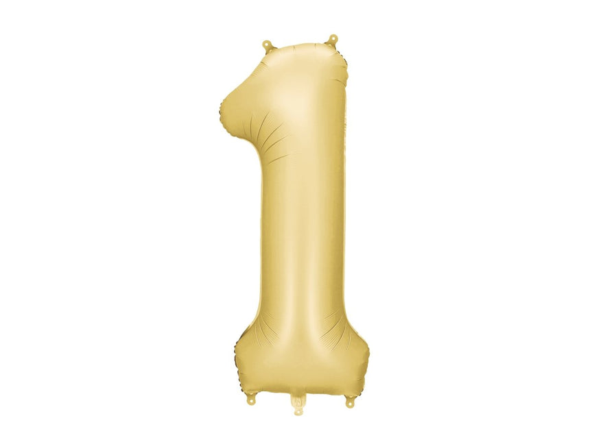 1 Jaar Cijfer Ballon Goud Satijn Folie Leeg 86cm van Partydeco koop je bij Partywinkel