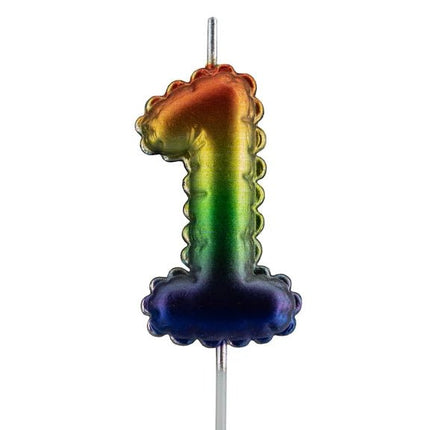 1 Jaar Kaars Regenboog 7cm van VDV Benefit koop je bij Partywinkel