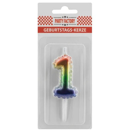 1 Jaar Kaars Regenboog 7cm van VDV Benefit koop je bij Partywinkel