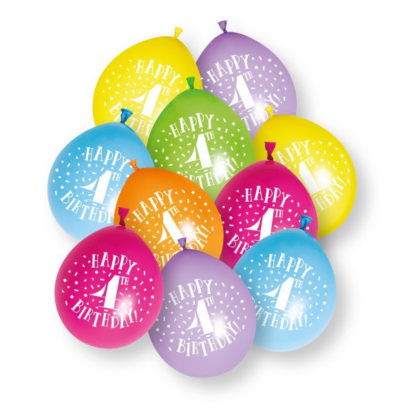 10 stuks Happy 4th Birthday 23cm latex ballonnen van Unique koop je bij Partywinkel