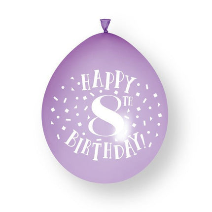 10 stuks Happy 8th Birthday 23cm" latex ballonnen van Unique koop je bij Partywinkel