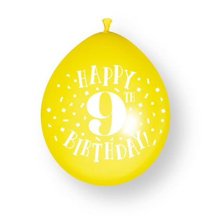 10 stuks Happy 9th Birthday 23cm latex ballonnen van Unique koop je bij Partywinkel