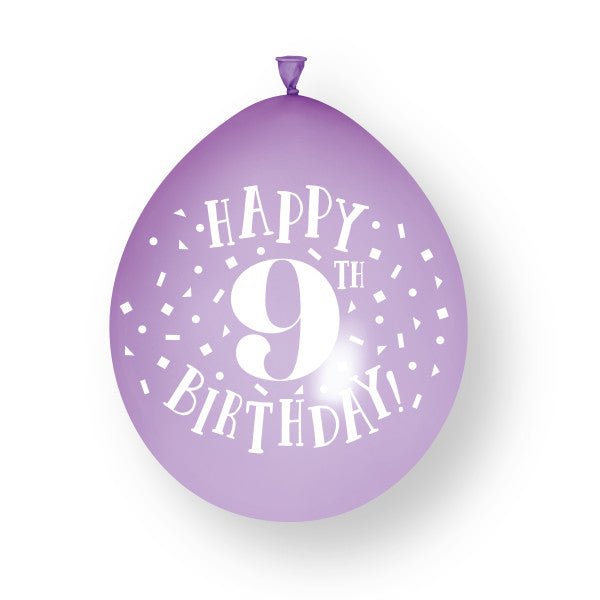 10 stuks Happy 9th Birthday 23cm latex ballonnen van Unique koop je bij Partywinkel