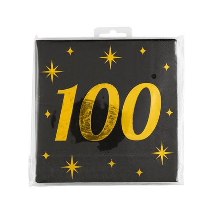 100 Jaar Servetten Zwart Goud 19cm 16st van Paper Dreams koop je bij Partywinkel