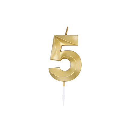 5 Jaar Kaars Goud Metallic 6cm