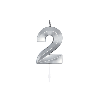2 Jaar Kaars Zilver Metallic 6cm