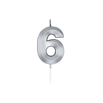 6 Jaar Kaars Zilver Metallic 6cm
