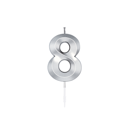 8 Jaar Kaars Zilver Metallic 6cm