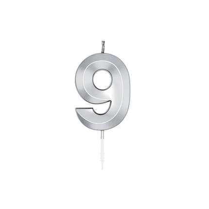 9 Jaar Kaars Zilver Metallic 6cm