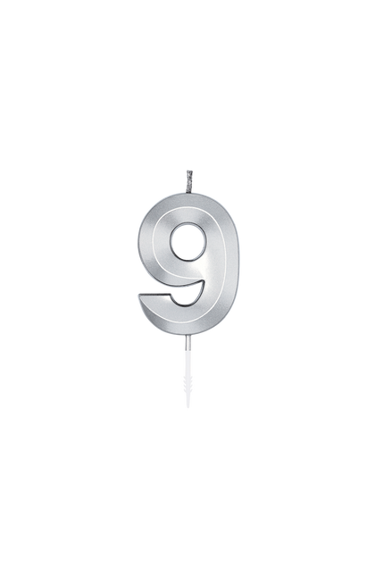 9 Jaar Kaars Zilver Metallic 6cm