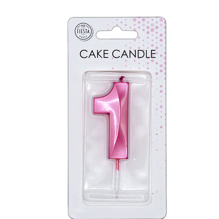 1 Jaar Kaars Roze Metallic 6cm