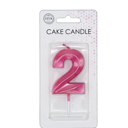 2 Jaar Kaars Roze Metallic 6cm