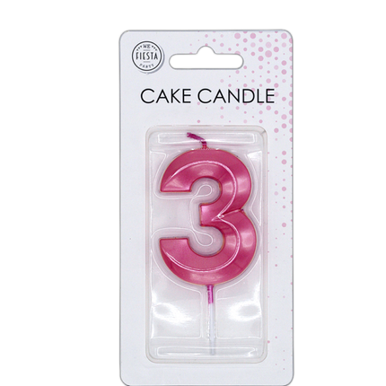 3 Jaar Kaars Roze Metallic 6cm