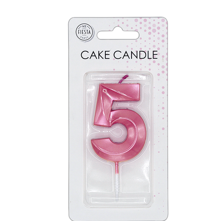 5 Jaar Kaars Roze Metallic 6cm