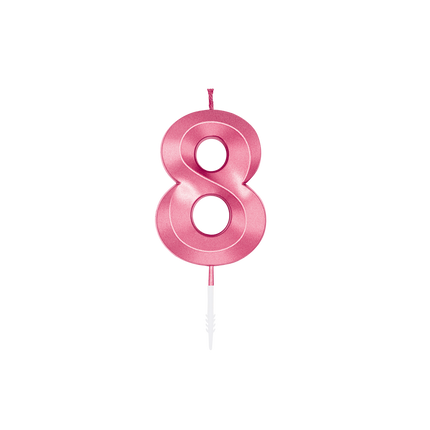 8 Jaar Kaars Roze Metallic 6cm