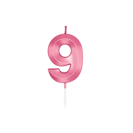 9 Jaar Kaars Roze Metallic 6cm