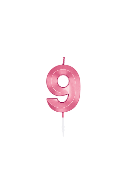 9 Jaar Kaars Roze Metallic 6cm
