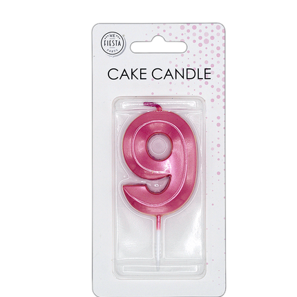 9 Jaar Kaars Roze Metallic 6cm
