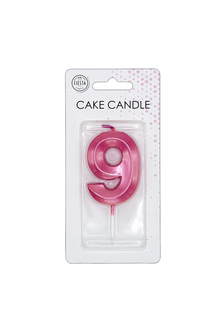 9 Jaar Kaars Roze Metallic 6cm
