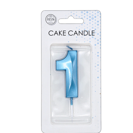 1 Jaar Kaars Blauw Metallic 6cm
