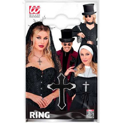 Halloween Ring Zwart Kruis