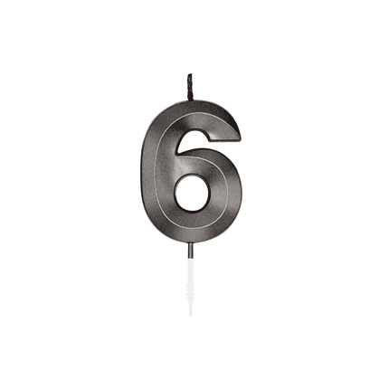 6 Jaar Kaars Zwart Metallic 6cm