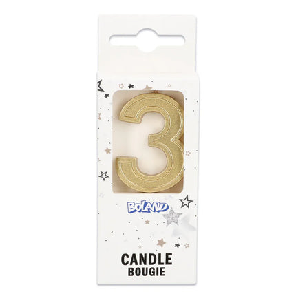 Kaarsje Elegant '3' goud op prikker (3 x 4,2 x 0,7 cm)
