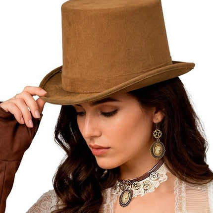 HOGE HOED VINTAGE SUEDE BRUIN 15 CM