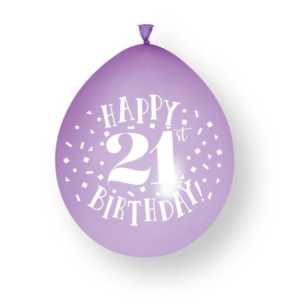 10ct Happy 21st Birthday 23cm Latex Balloons van Unique koop je bij Partywinkel