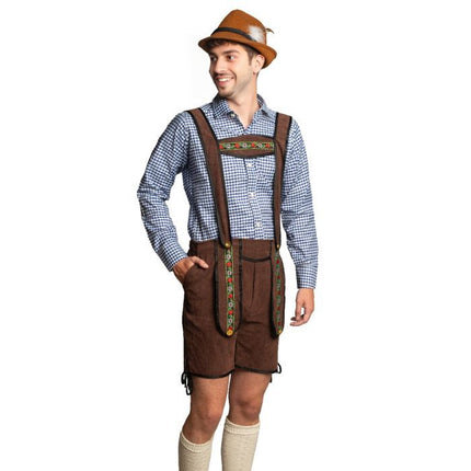 Lederhose Donkerbruin Kort + Blouse Blauw