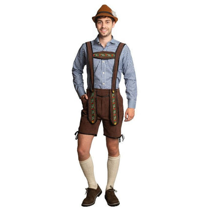 Lederhose Donkerbruin Kort + Blouse Blauw