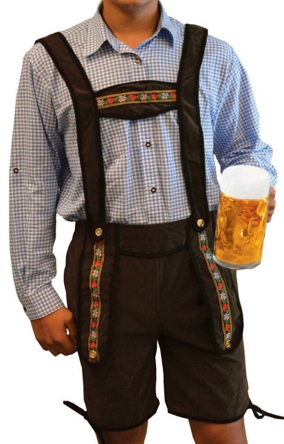 Lederhose Donkerbruin Kort + Blouse Blauw