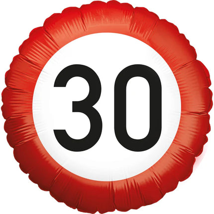 30 Jaar Helium Ballon Verkeersbord Leeg 45cm