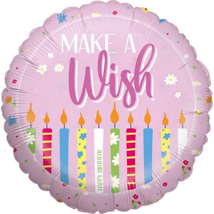Happy Birthday Helium Ballon Roze Make A Wish Leeg 45cm