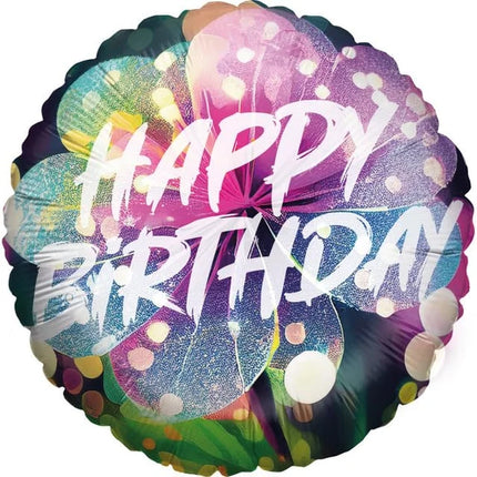 Happy Birthday Helium Ballon Gekleurd Bloem Rond Leeg 45cm
