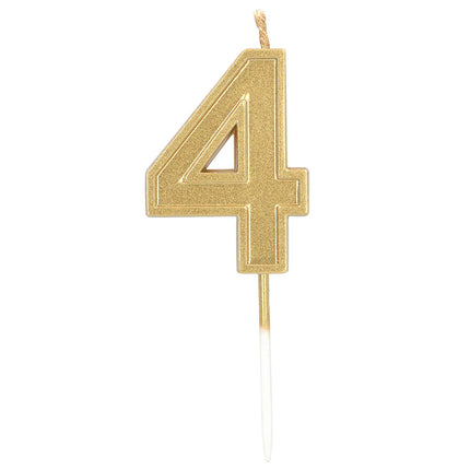 Kaarsje Elegant '4' goud op prikker (3 x 4,2 x 0,7 cm)