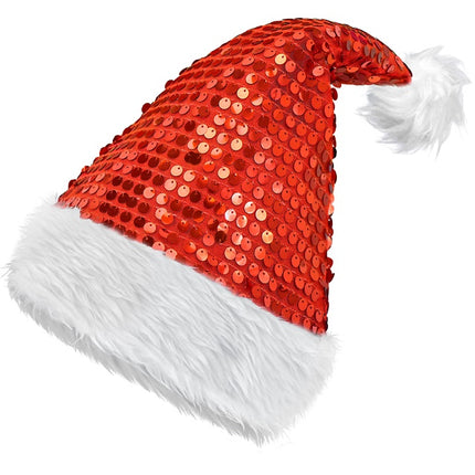 KERSTMAN MUTS PLUCHE EN PAILLETTEN ROOD