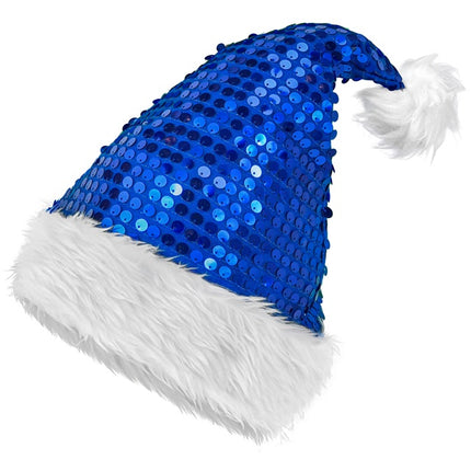 KERSTMAN MUTS PLUCHE EN PAILLETTEN BLAUW
