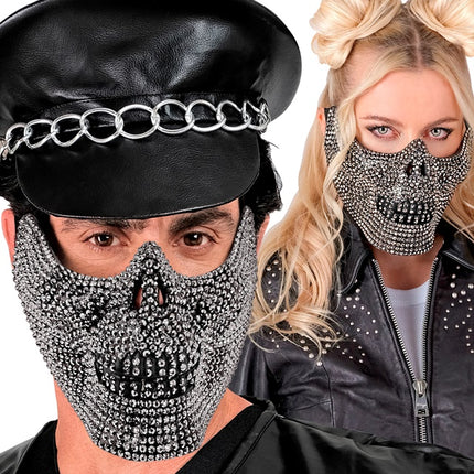 Skelet Masker Zwart Strass