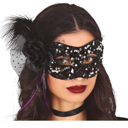 Zwart Oogmasker Bloem Pailletten