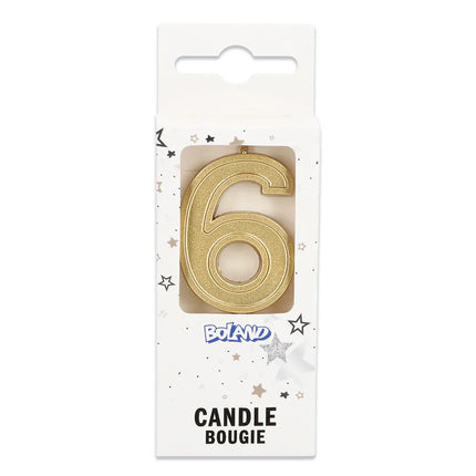 Kaarsje Elegant '6' goud op prikker (3 x 4,2 x 0,7 cm)