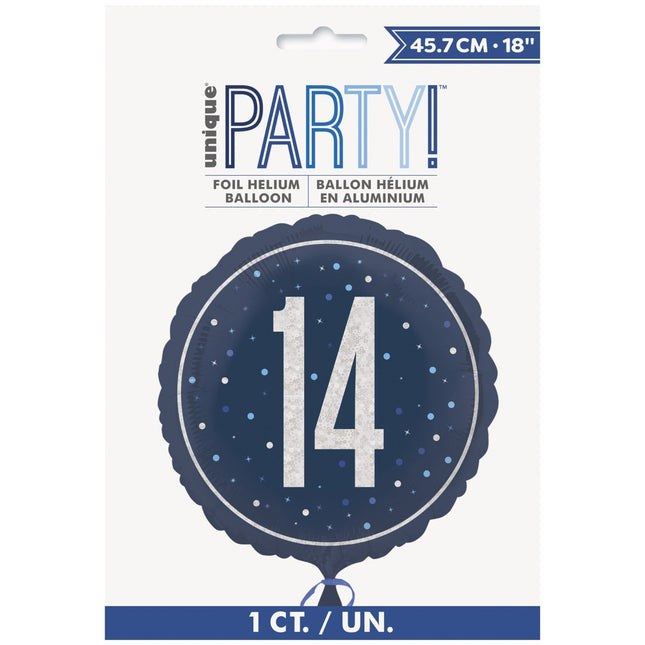 14 Jaar Helium Ballon Blauw Leeg 45cm van Unique koop je bij Partywinkel