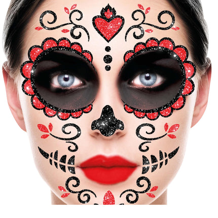 Dia De Los Muertos Gezicht Stickers Glitter 20cm