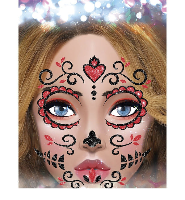 Dia De Los Muertos Gezicht Stickers Glitter 20cm